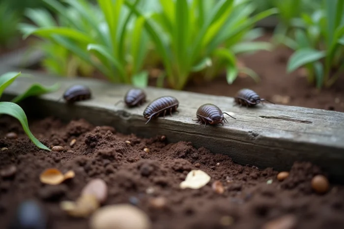 Marc de café en barrière naturelle contre les cloportes au bord d'un potager